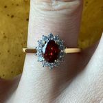 Natural Red Garnet Sterling Silver Halo Ring Gold Photo 0