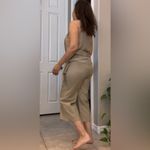 Saga summer jumpsuit, silk/viscose blend, faux wrap oatmeal color, pull up, S Tan Photo 3