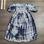 Michael Stars Tie Dye Maxi Dress Puff Sleeve VNeck Relaxed Fit White Blue size M Photo 2