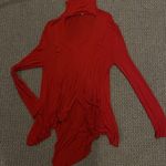 Free People Uptown Red Turtleneck V Neck Tunic Medium Asymmetrical Long Sleeve Photo 0