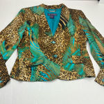 Russell Kemp Jacket Blazer Animal Leopard Print 100% Silk Vintage Size 8 80s Brown Photo 0