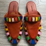 Farm Rio  Brown Rainbow Beaded Mule Vegan Leather Size 8.5 Resort Summer Vacation Photo 0