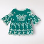 Solitaire  Boho Emerald Green Embroidered Floral Cold Shoulder Top Size M Boho‎ Photo 2