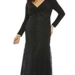 Mac Duggal 67896 Wrap Over Long Sleeve Lace Applique Black Trumpet Gown 16W NWOT Photo 0