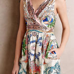 Anthropologie Collette Dinningan Dress Tied Acionna Silk Size 12 V-Neck Eclectic Photo 0