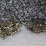 Green and Yellow Overlapping Leaf Shape Earrings Pierced Post Metal Vintage Photo 9