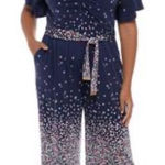 Michael Kors Belted Floral Bell Sleeve V Neck Wide Leg Evening Jumpsuit Size 3X Photo 0