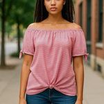 st. john's bay Womens Top Sz XL Cranberry Stripe On Off Shoulder Convertible NEW Photo 0