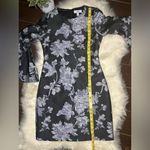 Badgley Mischka Belle  Bell Sleeved black and grey floral Jacquard dress sz 6 Photo 10