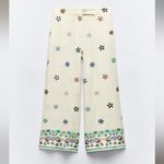 ZARA  Embroidered‎ Linen Blend Wide Leg Pants Size Medium Photo 1