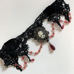 Black Lace Choker Necklace With Skeleton Cameo Pendant NEW Photo 0