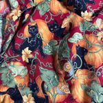 Vintage Handmade Halloween Whimsical Pumpkin Black Cat Frog Button Up Shirt Red Size M Photo 6