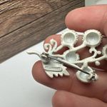 Vintage Hollycraft Berries Berry Branch White Enamel Black Rhinestone Brooch Pin Photo 9