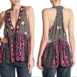 Free People Black Floral Deep V Dream Darlin' Tank Top Size Small Photo 1