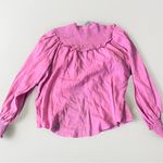 Karlie ‎ Large Pink Linen Smock Top Button Up Long Sleeve Lightweight Ruffle NWOT Photo 5