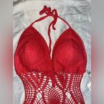 NWT hot pink crochet one piece bathing suit Size L Photo 4