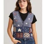 Vintage Americana Knit Sweater Patriotic Bobbie Brooks Womens Small Sleeveless Blue Photo 1
