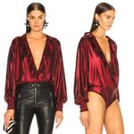 RETROFETE Fiona Plunge Neckline Metallic Bodysuit Red XS Red Photo 1