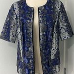 Yansi Fugel Medium Blue, Gray Sparkle Snakeskin Open Front Jacket Top Pockets Blue Photo 1