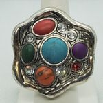 Silver, Red, Blue, Orange, Green, & Purple Stretchy Ring Red Photo 1