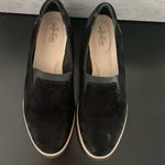 Clarks Collection by Sharon Dolly Black Suede Wedge Lug Soles Slip On Loafers 11 Photo 1