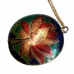 Vintage Cloisonné Lotus Flower Pendant Necklace Photo 3