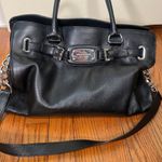 Michael Kors Hamilton Belted Satchel Black Pebbled Leather Large Handbag Purse Photo 2