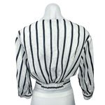 ZARA Women's White Striped V-Neck Long Balloon Sleeve Blouse Cropped Top Sz XS Photo 3