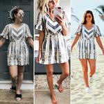 Anthropologie  Ett:twa Striped Eyelet Romper Short Sleeve White Gray Blue 10 Photo 3