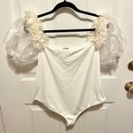 New Free people body suit with tulle puff 3D flower sleeves White Size XL Photo 0