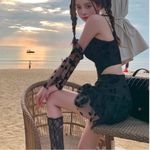 Kfashion Jennie Style Black Lace V Neck Crop Top Mini Dress 3 Photo 2