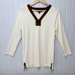 Ralph Lauren Ralph Lauren V neck Cream and Brown Cotton Long Sleeve Top Size L Photo 2