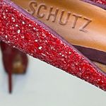 Schutz Stilletos Red Glitter Platform High Heels Lux Glam Party Shoes Size 5B Photo 4