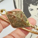 Rainforest Jasper Cuff Hook Closure Gold Bracelet Green Photo 4
