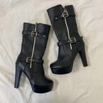 NEW Chunky Gothic Black Faux Leather Platform Buckle Zipper High Heel Boots 7.5 Photo 6
