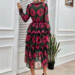 Dark Green & Hot Pink Printed Dresss Photo 1