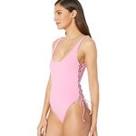 The Bikini Lab  Pink Lace-Up Side Low-Back One-Piece Swimsuit Women’s Size Large Photo 3