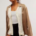 DONNI Silky Bowling Shirt Button Down Blouse in Mushroom Tan Size XS Photo 1