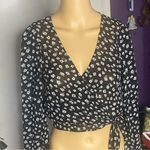 Reformation Black and White Long Sleeve Wrap Blouse Photo 0