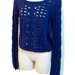 Rock & Republic Scoop Neck Crop Distressed Sweater Top Long Sleeve Blue Cotton S Photo 1