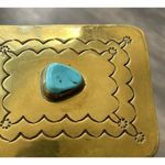 Navajo Yellow Brass Turquoise Women’s Belt Buckle Flower Engraved Signed ER Gold Photo 6