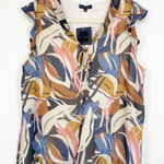 Pleione NWT  Women's‎ L Colorful Tropical Leaf Print Sleeveless Ruffle Blouse Top Photo 0