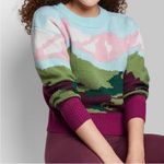 Wild Fable Y2K colorful mountain scenic sky knit crewneck sweater Sz L Photo 0