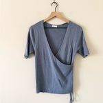 Lascana Short Sleeve Ribbed Knit Faux Wrap Top in Pale Blue Size 8/10 Photo 1