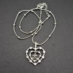 None Cute Silver Tone Double Heart Crystal Pendant Necklace 18.5" Saturn Chain MINT Photo 4