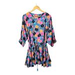 Aakaa Floral Dolman Sleeve Mini Tie Waist Multicolor Swing Dress Women Size XL Photo 2