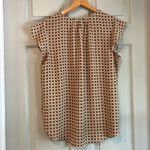 Carolina belle  Women's S Tan Geometric Cap Sleeve V-Neck Half Button Blouse Photo 3