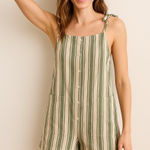 Green Coast Striped Romper Button Front Tie Strap Casual Summer‎ Jumpsuit Photo 0