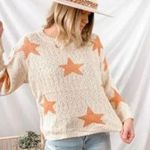 Newbury Kustom Boutique Women's Star Knit Pullover Sweater Cream Orange size Small Photo 0