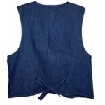 Vintage Christmas Tree Denim Vest Size Large Holiday Tapestry Angel Cherubs Star Blue Photo 1